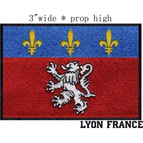 Lyon, France Flag 3" wide embroidery patch for walking/flowers/red fabric
