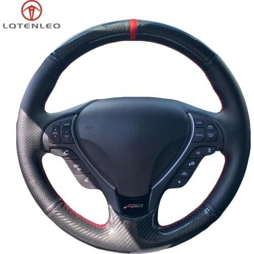 LQTENLEO Black Genuine Leather Carbon Fiber Car Steering Wheel Cover For Acura RDX 2013-2017 ILX 2012-2019 ZDX TL 2009-2012