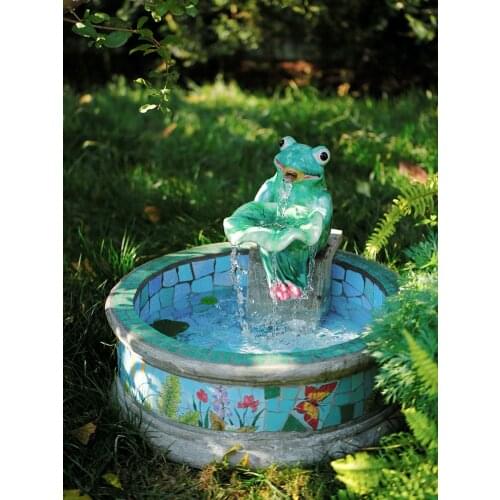 Zq European-Style Ceramic Garden Small Fountain Frog Lotus Leaf Garden Small Ornament