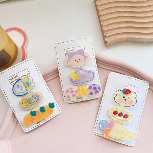 3 Pcs/set Cute Acrylic Animal Hair Clips for Girls Cartoon Carrot Biscuit Hairpin Love Ice Cream Girl Hairclips Hair Accessories