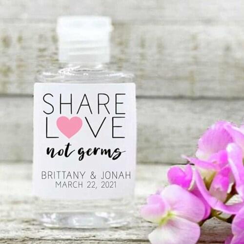 Customize Mini Sanitizer Labels for Wedding, Shower, Elopement - Party Favor Labels - Share Love, Not Germs - Gift for guests
