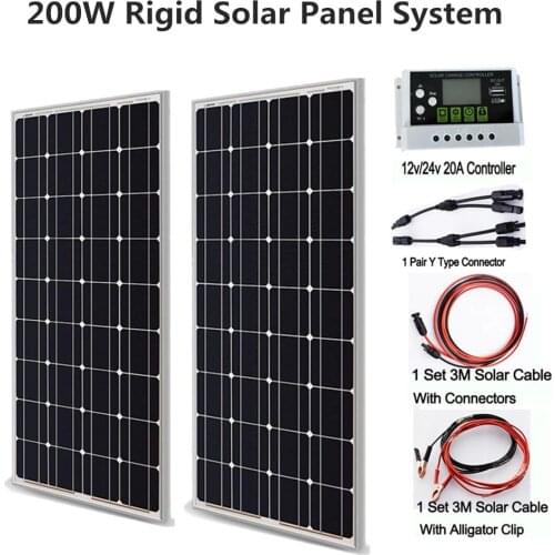 100W 200W Solar Panel System Kits Monocrystalline Solar Cell 12V 24V Battery Charge 1000W Energy System For Home RV Boat Car