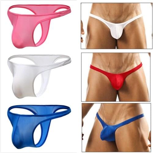 2021 Men Sexy Briefs G String U Convex Gay Underwear Ice Silk Men Underpants Penis Pouch Thong Tanga Jockstrap
