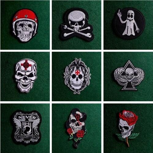 2pcs Skull Patches Stripe Badge Stickers Embroidery Sew On Clothes Punk Patch Iron On Patches For Clothes Badge Applique Decor