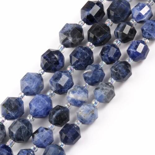 Natural Old Blue Sodalite Jaspers Faceted Sharp Energy Column Loose Stone Beads for Jewelry Making DIY Bracelet 15inch Strand