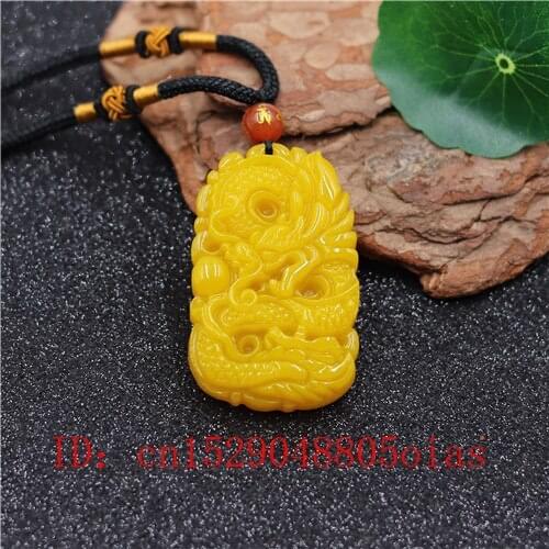 Natural Yellow Hetian Jade Stone Dragon Pendant Necklace Chinese Jadeite Jewelry Charm Carved Amulet Fashion Gifts for Women Men