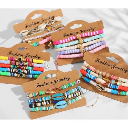 New Fashion Multicolor Shell Bracelet Set for Women Bohemian Eyes Beads Charm Bracelet Statement Jewelry