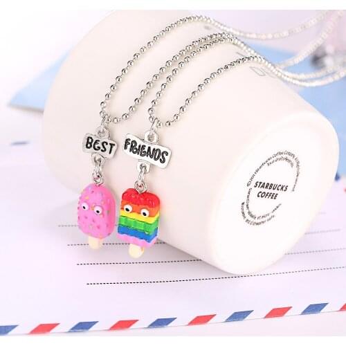 New Arrive Set Of 2 BFF Necklaces With Rainbow Resin Popsicle Pendant On Bead Chain Necklace For kids Jewelry