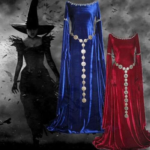 New Victorian Middle Ages Cosplay Europe Gothic Medieval Costume Halloween Gown Witch Long Dress for Women Disguise Clothes