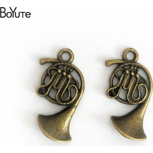 BoYuTe (100 Pieces/Lot) 21*16MM Zinc Alloy Music French Horn Trumpet Cornet Charms Music Instrument Pendant Diy Jewelry Making