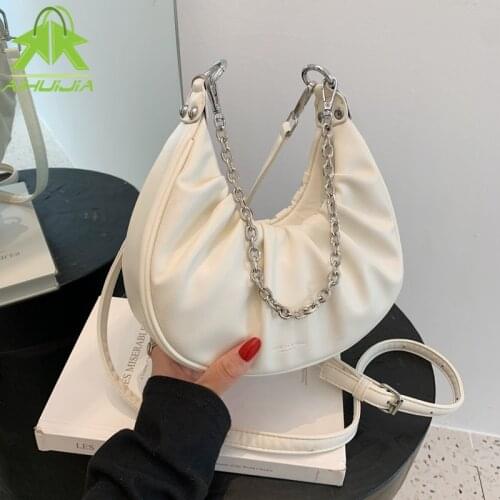 Solid Color Pleated Crossbody Bags 2021 Fashion New High-quality PU Leather Womens Handbags Dumplings Shoulder Messege Bags