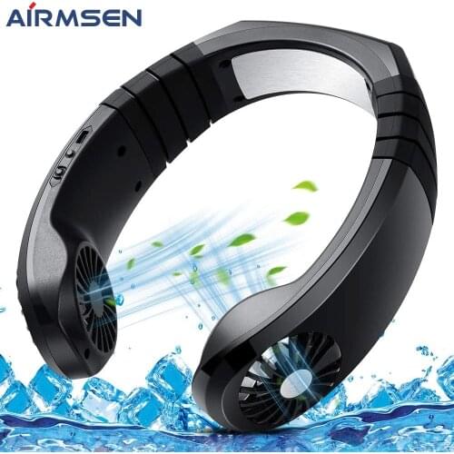 Airmsen Cooling Neck Fan Portable Mini Silent Fan USB Rechargeable Fan for Sports Outdoor Travel 3 Speed Air Conditioning
