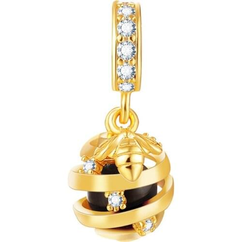 Bee S925 Silver Charm Pendant European Bead FOR Original Charm Silver Bracelet Trinket Jewelry Lady Women Girl Gift