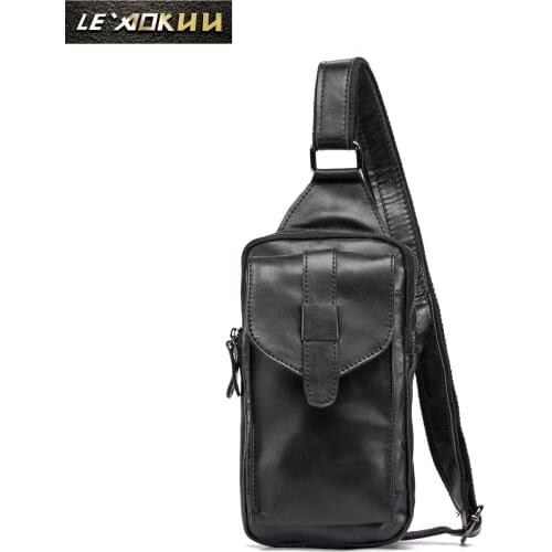 Unisex Real Leather Casual Chest Sling Bag Design Travel Daypack One Shoulder Bag Fashion Crossbody Bag XB571b