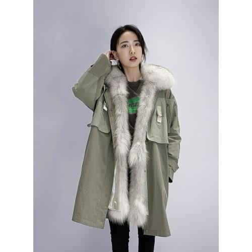 RosEvans 2020 New Causal Real Fox Fur Down Liner Coat Winter Two-Piece Middle Long Jacket Parka Coat Women Noble Warm Overcoat