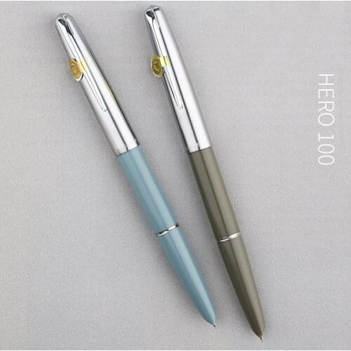 Hero 100 14K Gold Nib Classic Fountain Pen Authentic Quality Metal All Steel / Semi-Steel Outstanding Ink Pen Writing Gift Set