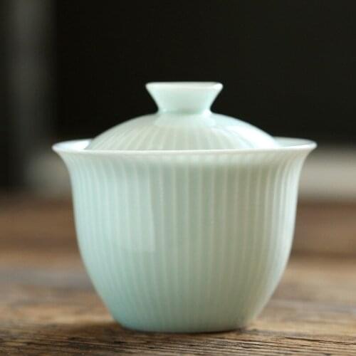 Modern Jade Clay Shadow Green Kung Fu Gaiwan Ceramic Tea Bowl with Cover Creative White Porcelain Office Teacup Drinkware