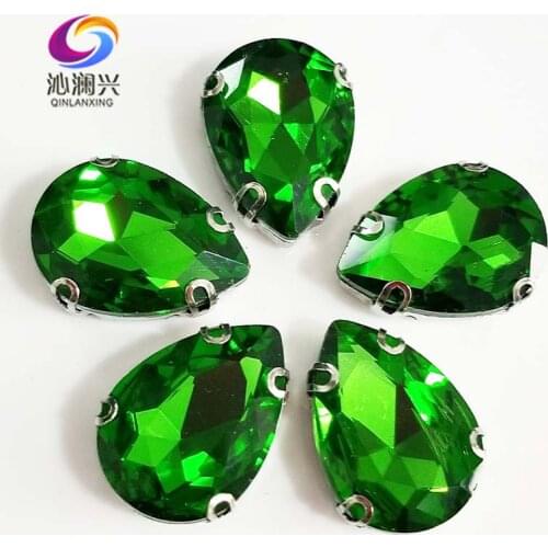 Anti hook Grass green DR shape High quality Glass Crystal sew on claw rhinestones,Diy Clothing accessories SWSD21