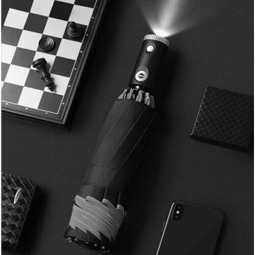 Windproof Automatic Folding Inverted Umbrella with LED Flashlight Car Reverse Reflective Outdoor Rain Sun Umbrellas Women Gift