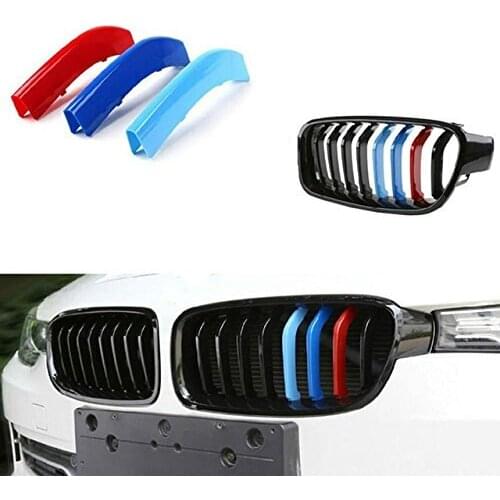 Muchkey 3D M Car Front Grille Insert Trim Motorsport Strips Grill Cover Stickers For BMW F30 F31 F35 8 Grilles