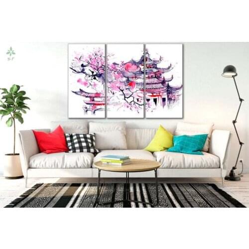Japanese Illustration Art Cherry Blossom Pink Canvas Wall Art Japan Style Print Indoor Decoration