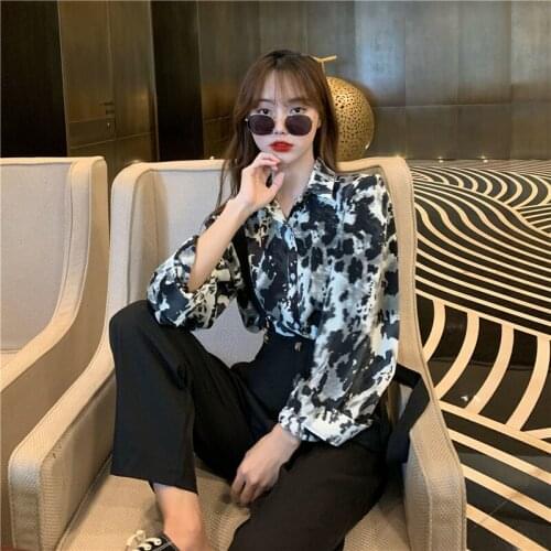 Blouse Women Retro Loose Chiffon Printed Long-Sleeve T-shirt Summer Top Blusas Mujer De Moda