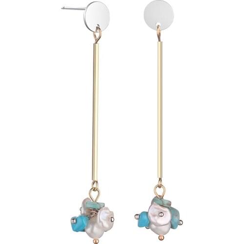 Classic Elegant Long Earrings For Women Fashion Geometric Pearl stone Silver Color Drop Earring Hot Sale Bijoux Jewelry Wholesal