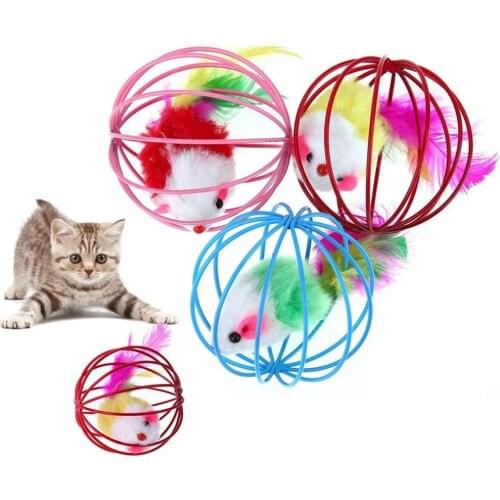 1Pcs Cat Interactive Toys Mouse Cage Toys Plush Mouse Balls Plastic Artificial Colorful Cat Teaser Toy Pet Supplies Wholesale