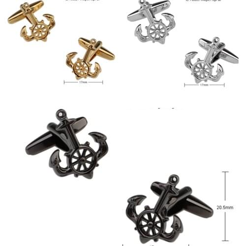 10pairs/lot Copper Plating Ship Anchor Cufflink Gold/Silver/Gunblack Cuff Links Mens Jewelry Accessory Wholesale