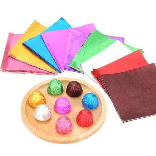 100pcs Colorful Aluminum Foil Chocolate Wrapping Paper Tea Wrapping Paper Gift Food Package Paper Wedding Party Candy Packaging