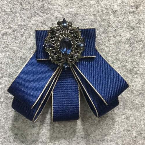 5Pcs Navy Blue Tie Bow Brooch Fabric Crystal Flower Pins And Brooches Accessories Ladie Bowtie Broaches Pin Badge For Women Men