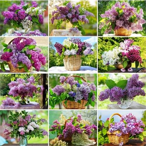 5D DIY Diamond Painting Lilac Flower Spring Flower Diamond Embroidery Vase Mosaic Kits Flower Cross Stitch Handmade Gift