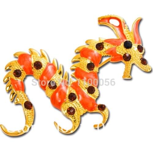 Free Shipping 2015 Vintage Gold Enamel Dragon Brooch Pin Men Hijab Scarf Cheap Rhinestone Crystal Broche X0852