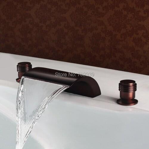 Free shipping 3 Pcs widespread Waterfall Bathroom Roman Bath Tub Filler Faucet in Oil Rubbed Bronze