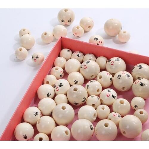 10pcs Smiling Face Round Wood Spacer Beads White Painted Wooden Ball Puzzle Beads DIY Jewelry Making Findings