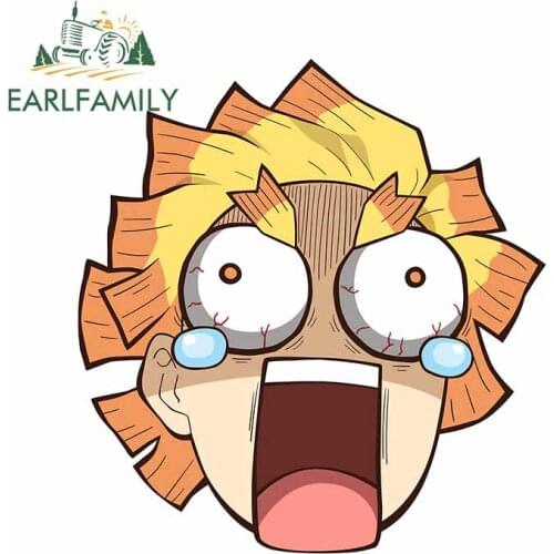 EARLFAMILY 13cm x 12cm Demon Slayer Zenitsu Crying Car Stickers Funny Waterproof Anime Decal Car Door Windows Car Assessoires