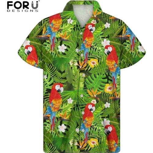 FORUDESIGNS Hawaiian Tropical Birds Print Male Blouse Tops Summer Beach Vacation Fast Dry Soft Clothing Boys Party Shirts Tops