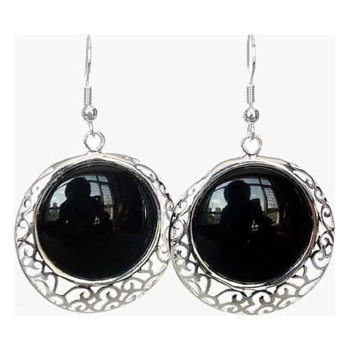 Hot sell Noble- hot sell new - 925 Sterling Silver Hook Natural Black Onyx Dangle Earrings