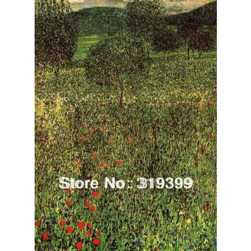 Oil Painting reproduction on Linen Canvas,Flower Field in Litzlberg by Gustav Klimt,Free fast shipping,Handmade,Museum Quality