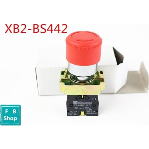 22mm 1NC Red Sign Ignition Emergency Stop Push Button Switch 600V 10A XB2-BS442