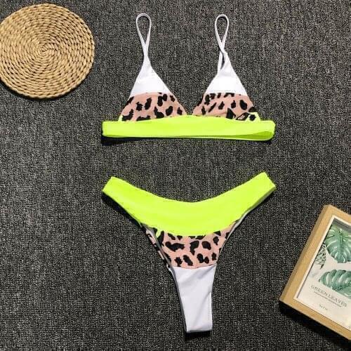 Sexy Womens Swimsuit Leopard Patchwork Two Pieces Bikini Set Push Up Padded Female Swimwear Summer Bathing Suits Beachwear