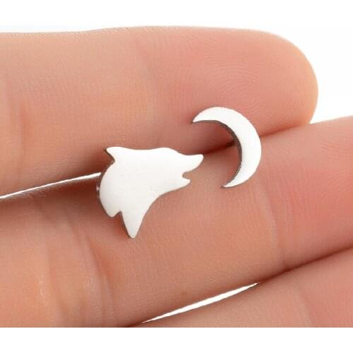 Cute Stainless Steel Dolphon Moon Studs Earrings Small Animal Stud Earring For Girls Kids Female Love Bronics 2021 New Fashion