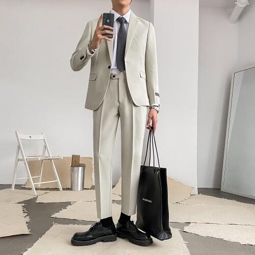 2021 Fashion Men Suit Slim Fit Prom Wedding Suits Men Groom Jacket Pants Set Male Casual Man Business Casual Blazer Sets W446