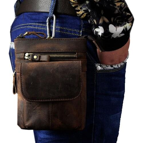 Men Crazy Horse Cowhide Waist Drop Leg Bag Fanny Pack Vintage Crossbody Messenger Shoulder Bag Belt Hook Cell Phone Pouch Wallet