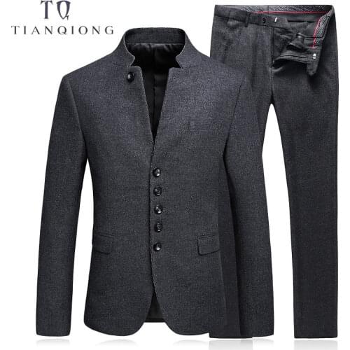 TIAN QIONG Men Suits 2018 Brand Clothing Slim Fit Men Formal Suit Black Normcore Mens Suits Wedding Groom Wool Blazer with Pants