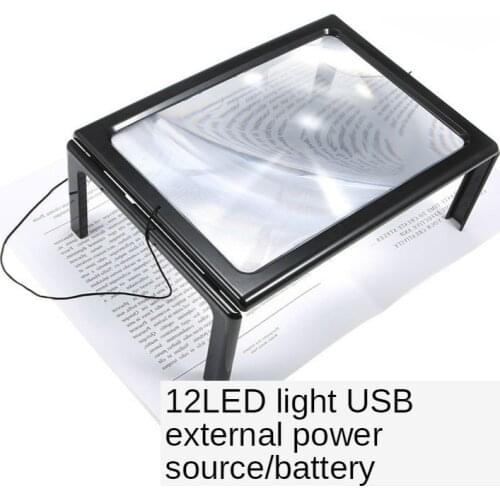Desktop USB plug-in 12 LED lights reading repair HD chest hanging rectangular full page magnifier