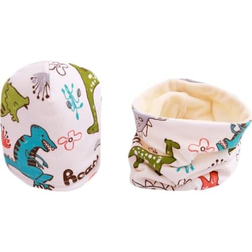 New Cartoon Plush Girls Hat Scarf Set Fruit Owl Stars Print Baby Boy Hat Sets Children Warm Neck Collar Cotton Kids Hat 2pcs Set