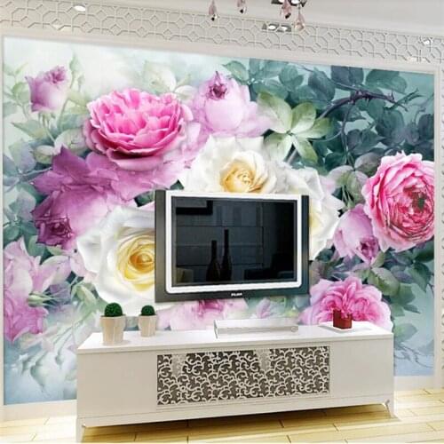 Wellyu Rose cluster three-dimensional watercolor wall custom large mural green wallpaper papel de parede para quarto