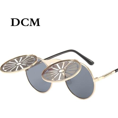 DCM Retro Round Metal Punk Steam Oversized Sunglasses Men Eyewear Glasses Vintage Goggle Steampunk Women Sun Glasses Gafas