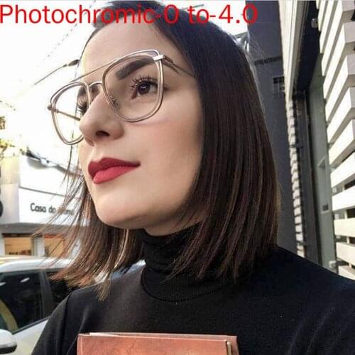 -1.0 to -6.0 Photochromic Myopia Prescription Glasses Women Men Upscale Alloy Frame Spectacles For Shortsighted With Dioptre NX